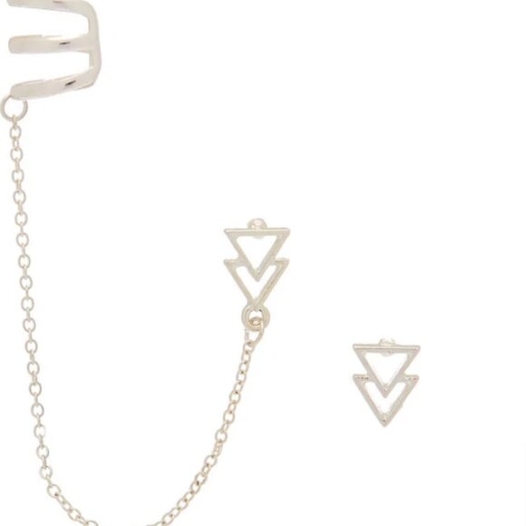 Icing Triangle Ear Connector Earrings Silver - Picture 1 of 3